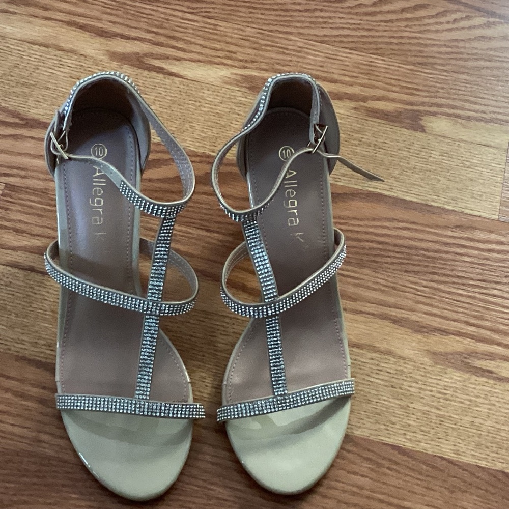 Allegra K Beige Rhinestone Ankle Strap Stiletto High Heels Sandals Size 10 - Picture 3 of 7